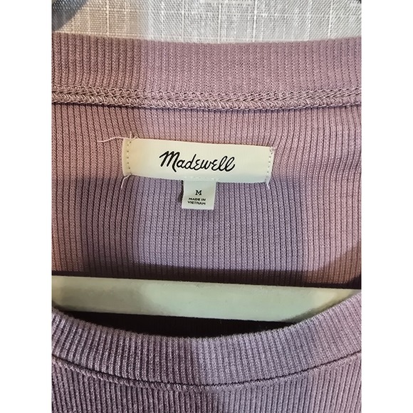 Madewell Ribbed Knit Crop Long Sleeve Top Dusty Rose Mauve M Cotton Modal Blend - Picture 2 of 9